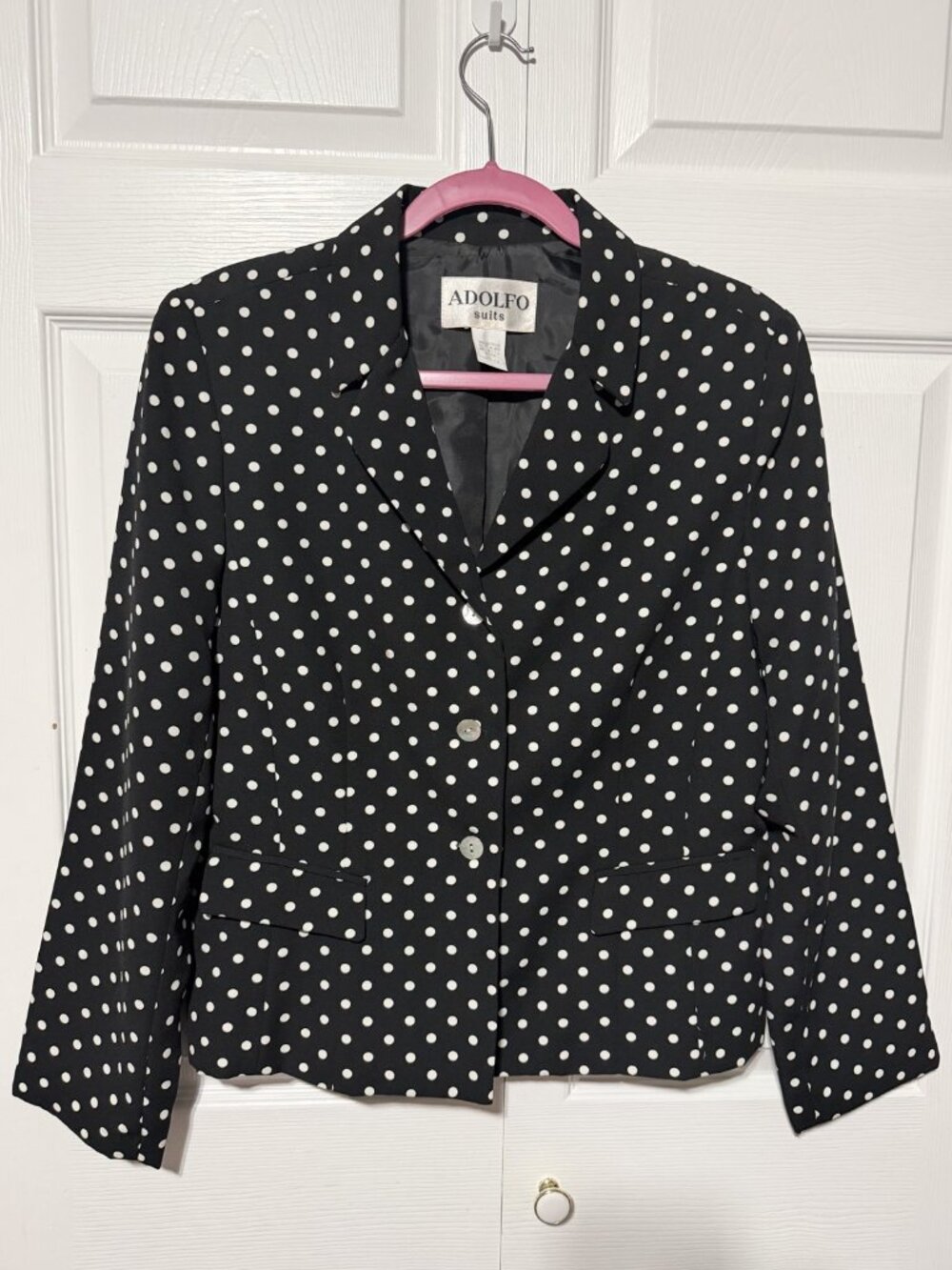 Adolfo Vintage Black & White Polka-Dot Blazer, Size 14